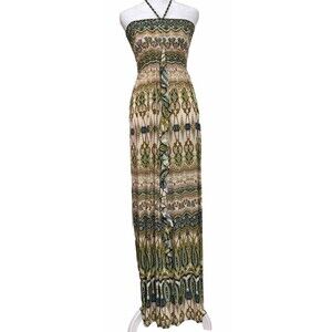 Maxi dress boho strapless stretchy tube halter ties ruffle center lightweight XS